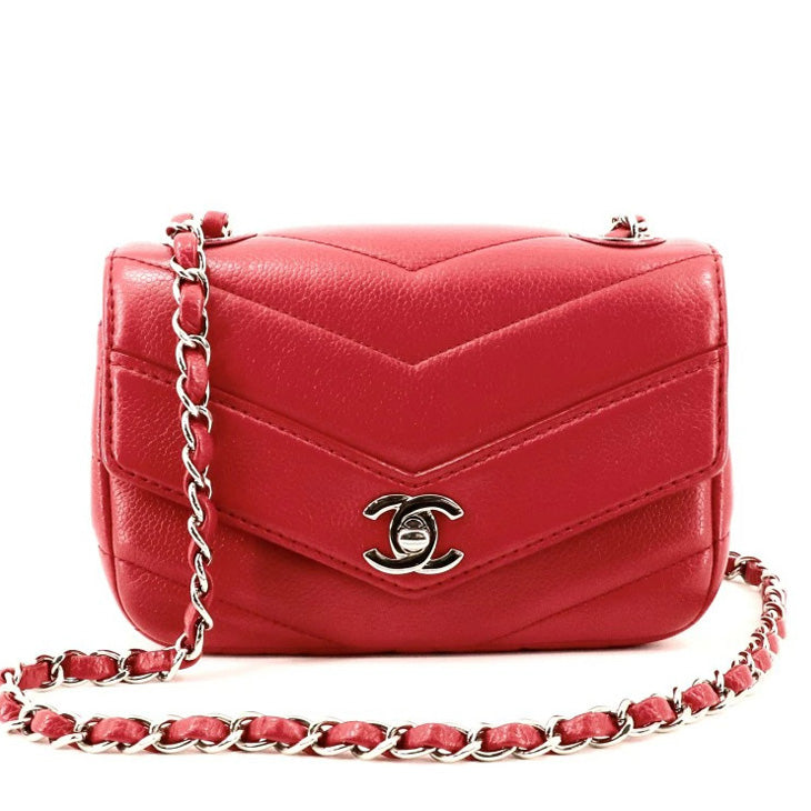 シャネル CHANEL シェブロン Vステッチ マトラッセ20 マトラッセ バッグ ショルダーバッグ キャビアスキン レッド 赤 シルバー金 –  Tieel Vintage