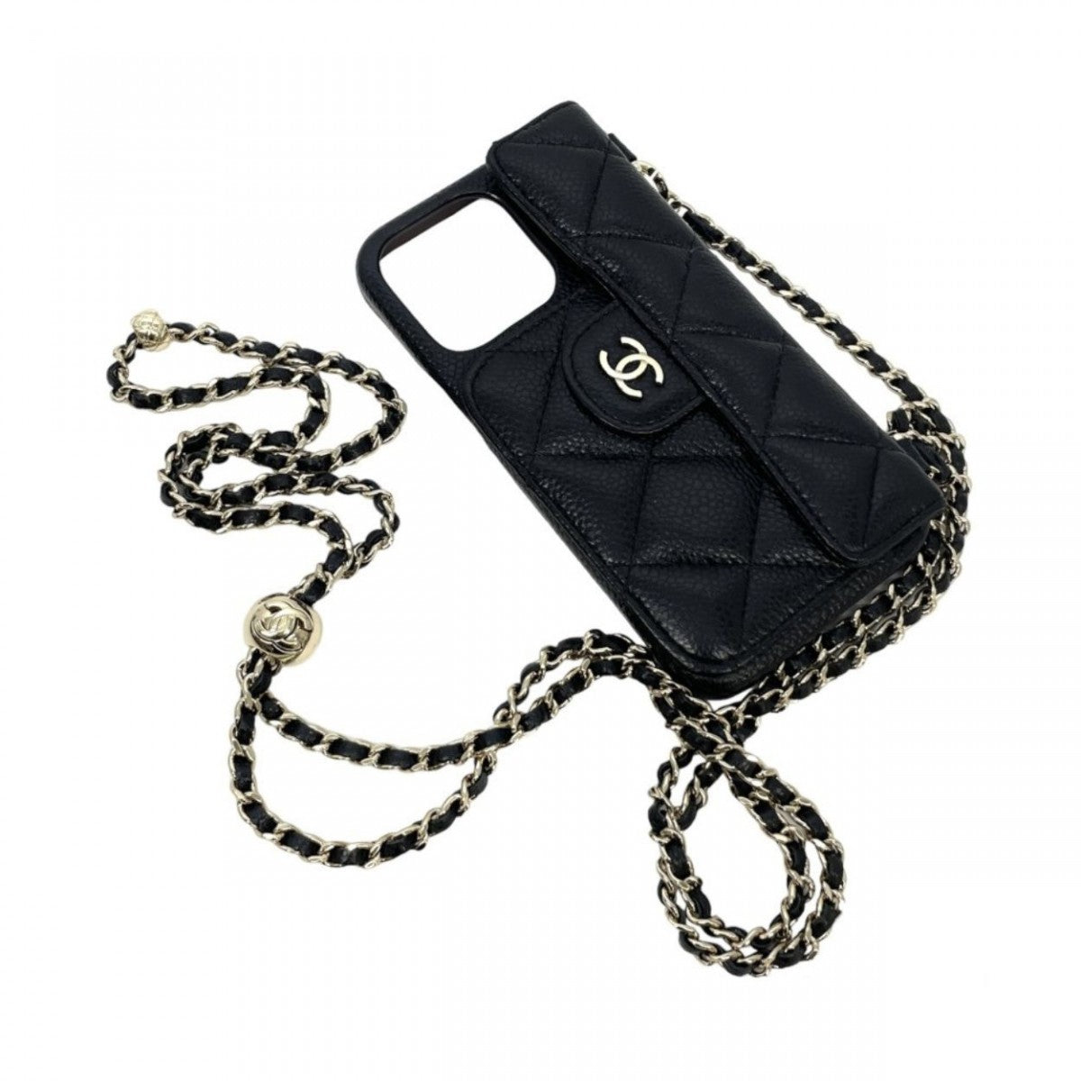 ◇【CHANEL シャネル】キャビアスキン マトラッセ iPhoneケース ダークグレー