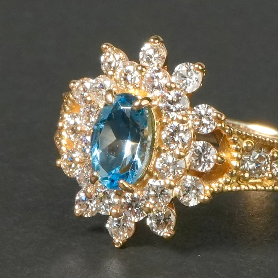 アクアマリン 0.448ct ダイヤモンド 0.80ct K18 リング 指輪 – H3