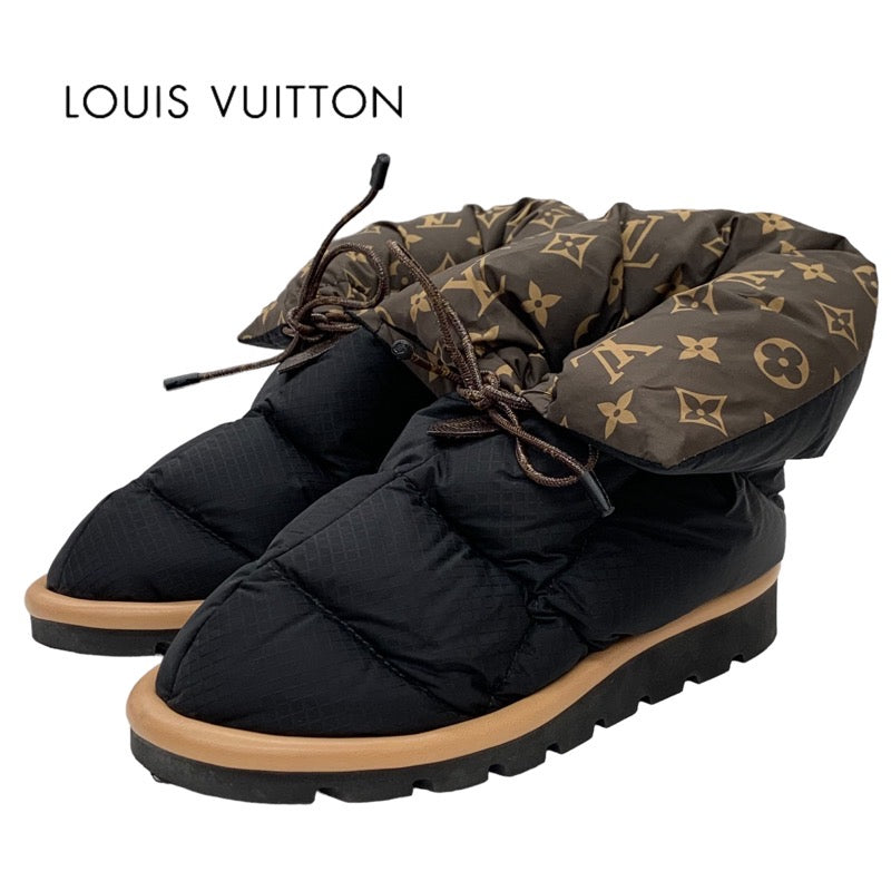 ルイヴィトン LOUIS VUITTON ピローライン モノグラム ブーツ ショートブーツ 靴 シューズ ナイロン ブラック ブラウン アンクルブーツ