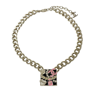 CHANEL CHANEL necklace pendant choker gold black pink Coco mark logo chain