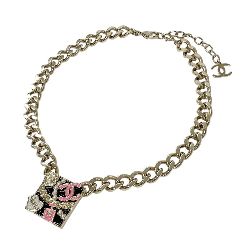 CHANEL CHANEL necklace pendant choker gold black pink Coco mark logo chain