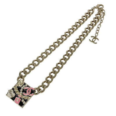 CHANEL CHANEL necklace pendant choker gold black pink Coco mark logo chain