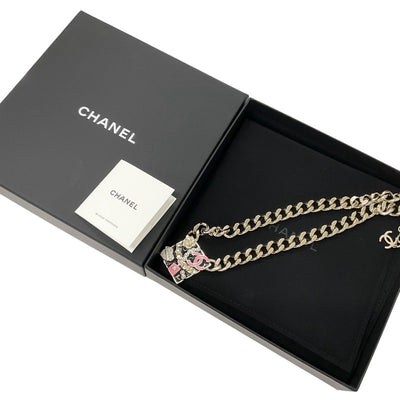 CHANEL CHANEL necklace pendant choker gold black pink Coco mark logo chain