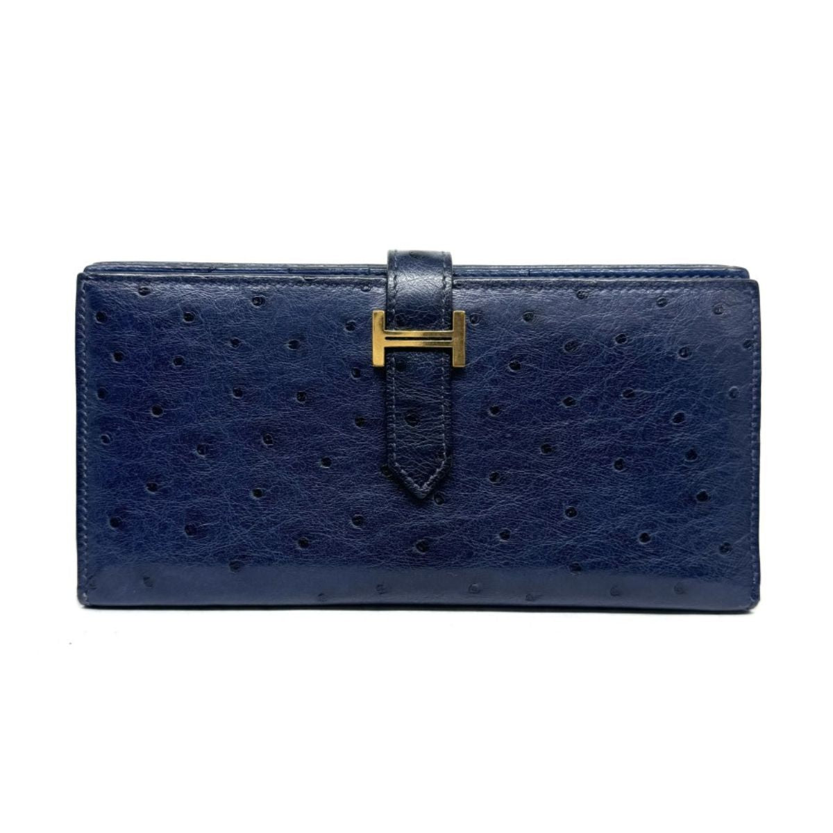 HERMES HERMES B?arn soufflet Bearn soufflet Wallet Long Wallet Long Wallet OEAUStritch Blue Gold Hardware Exotic