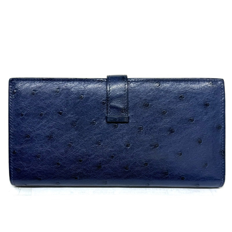 HERMES HERMES B?arn soufflet Bearn soufflet Wallet Long Wallet Long Wallet OEAUStritch Blue Gold Hardware Exotic