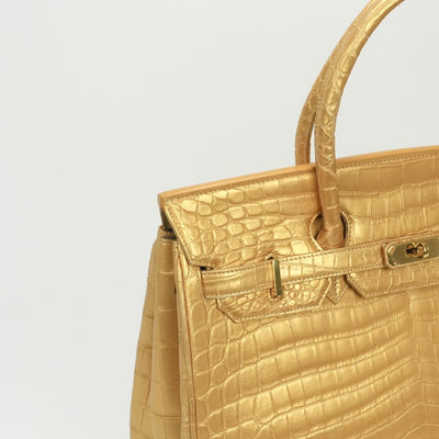 Henroon Bag, tote bag, crocodile, shiny crocodile, genuine leather, gold, gold fittings