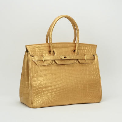 Henroon Bag, tote bag, crocodile, shiny crocodile, genuine leather, gold, gold fittings