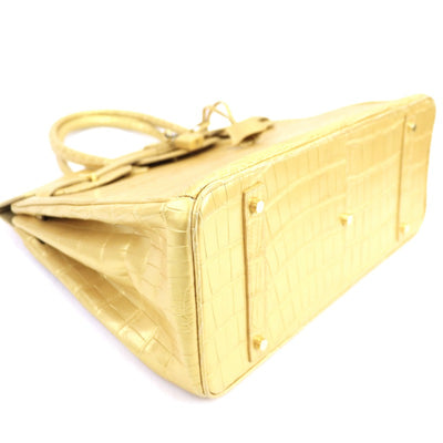 ヘンローン社製 バッグ トートバッグ クロコダイル シャイニークロコ 本革 ゴールド ゴールド金具