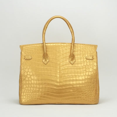 Henroon Bag, tote bag, crocodile, shiny crocodile, genuine leather, gold, gold fittings