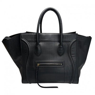 CELINE CELINE Luggage phantom Phantom luggage Bag, Tote Bag, Leather, Black, Black, Gold Hardware, Crocodile Embossed