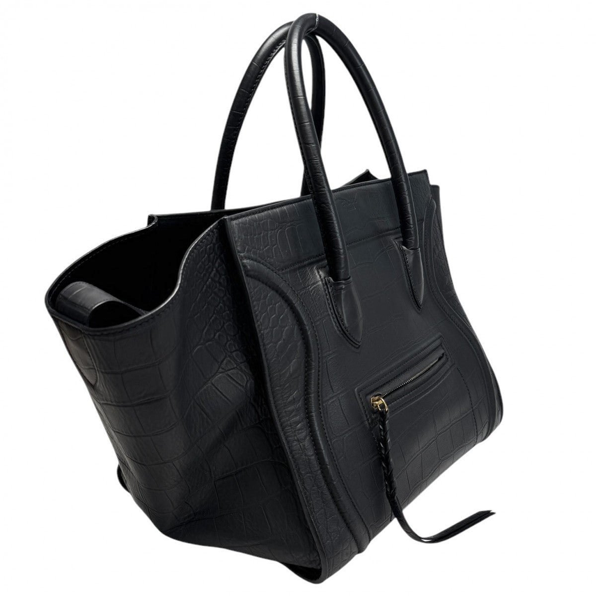 CELINE CELINE Luggage phantom Phantom luggage Bag, Tote Bag, Leather, Black, Black, Gold Hardware, Crocodile Embossed