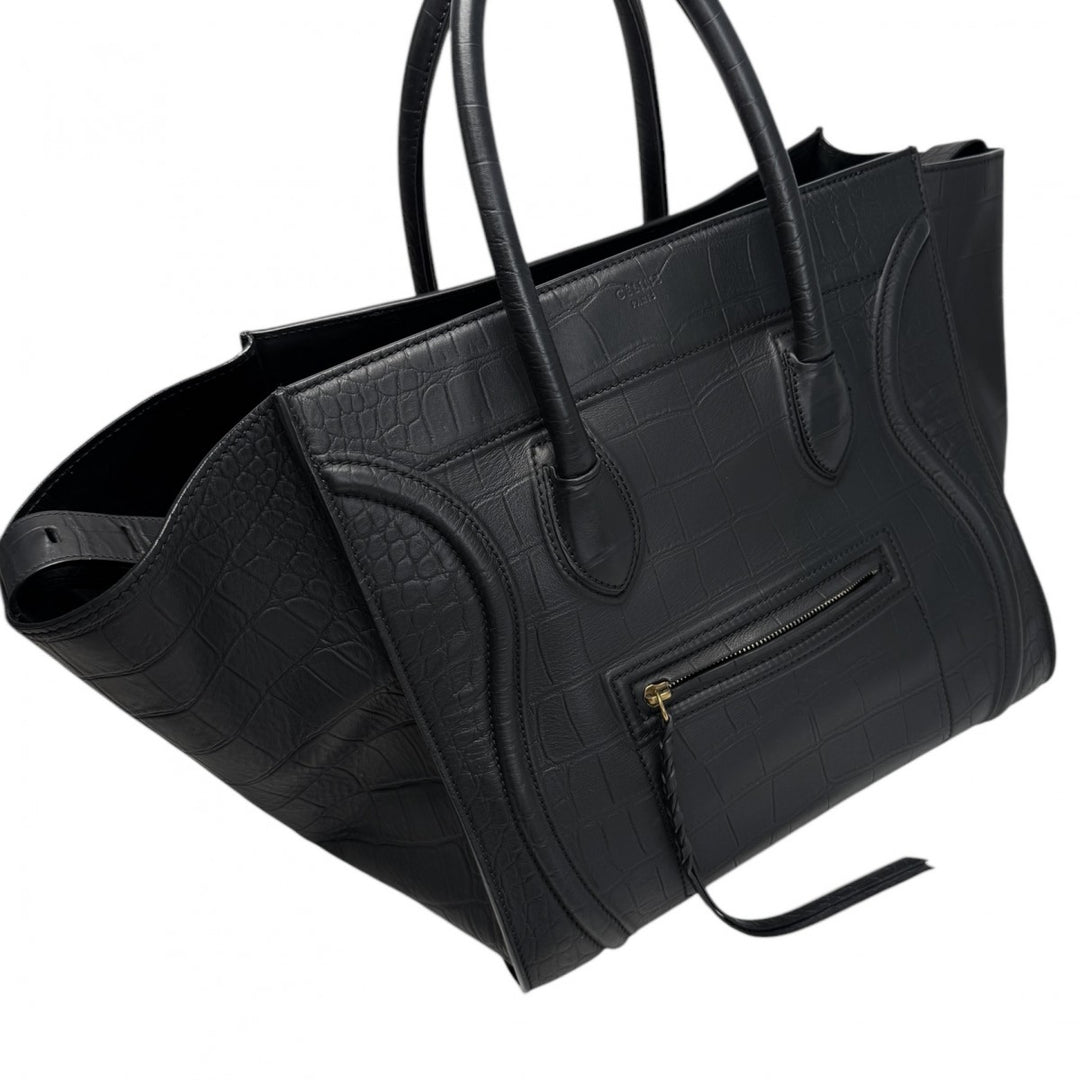 【希少】CELINE ラゲージファントム クロコ型押し トートバッグ ブラック 希少】CELINE ラゲージファントム クロコ型押し トートバッグ ブラック