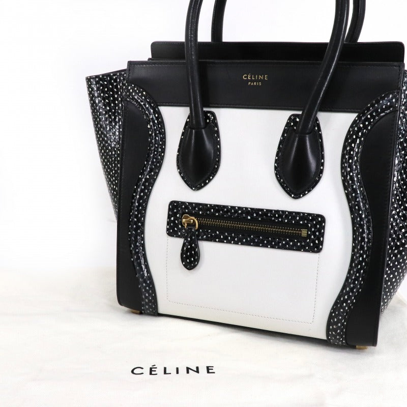 CELINE 셀린 Luggage micro Micro luggage Luggage micro 가방, 토트 백, 파이썬, 가죽, 검은 색, 흰색, 검은 색, 흰색, 금 하드웨어, 이국적인 Bicolor