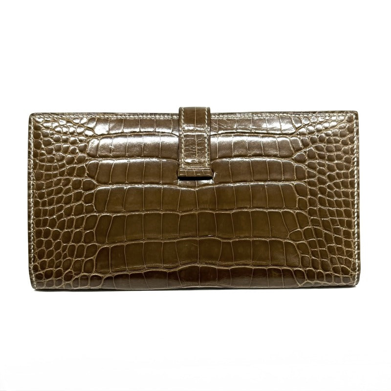 HERMES HERMES B?arn soufflet Bearn soufflet Wallet Long Wallet Long Wallet Alligator Crocodile Brown Gold Hardware