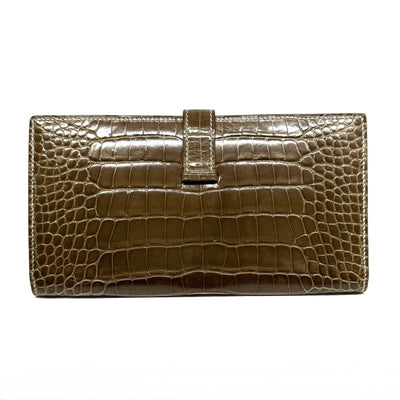 HERMES HERMES B?arn soufflet Bearn soufflet Wallet Long Wallet Long Wallet Alligator Crocodile Brown Gold Hardware