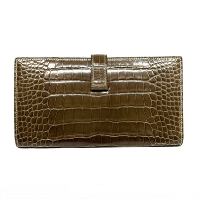 HERMES 爱马仕 B?arn soufflet Bearn soufflet 钱包长钱包长钱包鳄鱼鳄鱼棕色金色硬件