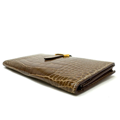 HERMES HERMES B?arn soufflet Bearn soufflet Wallet Long Wallet Long Wallet Alligator Crocodile Brown Gold Hardware