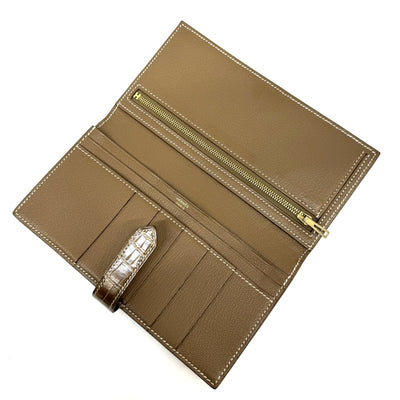 HERMES 爱马仕 B?arn soufflet Bearn soufflet 钱包长钱包长钱包鳄鱼鳄鱼棕色金色硬件