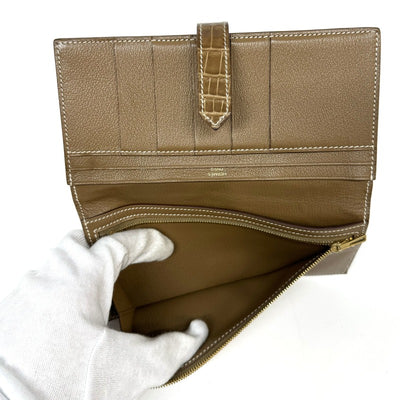 HERMES 爱马仕 B?arn soufflet Bearn soufflet 钱包长钱包长钱包鳄鱼鳄鱼棕色金色硬件