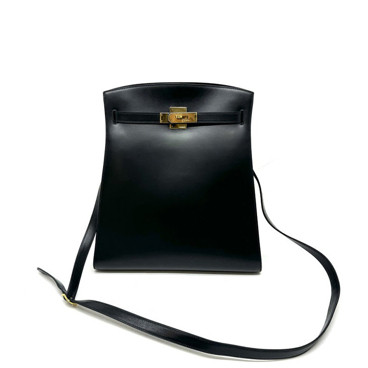 HERMES HERMES Kelly sport GM Kelly sport GM Bag Shoulder Bag Box Calf Noir Black Gold Metal Fittings