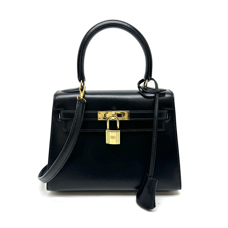 HERMES HERMES Kelly 20 Kelly 20 Mini kelly Bag, Tote Bag, Shoulder Bag, Box Calf, Noir, Black, Gold Fittings