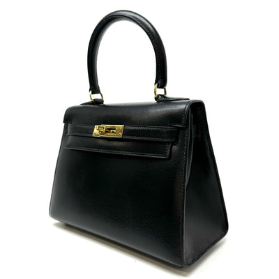 HERMES 헤르메스 Kelly 20 Kelly 20 Mini kelly 가방, 토트 백, 숄더백, 상자 송아지, 누아르, 검은 색, 금 피팅