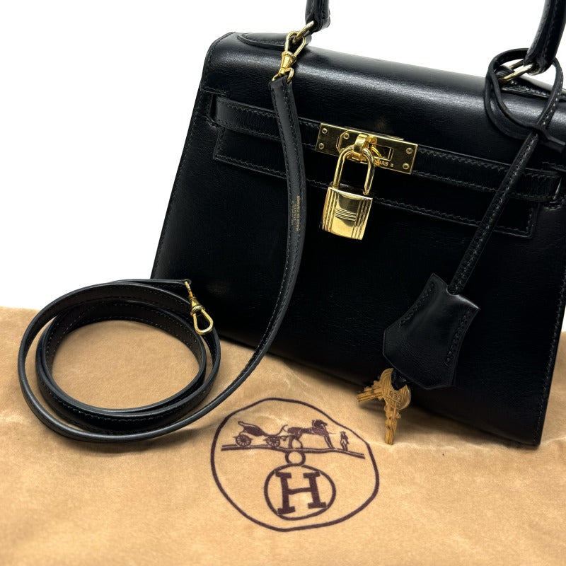 HERMES 헤르메스 Kelly 20 Kelly 20 Mini kelly 가방, 토트 백, 숄더백, 상자 송아지, 누아르, 검은 색, 금 피팅