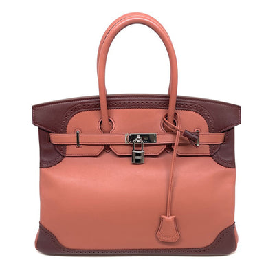 HERMES 헤르메스 Birkin 35 guilloche Birkin 35 가방, 토트 백, 신속한, 분홍색, 갈색, 은색 피팅, Vo Swift