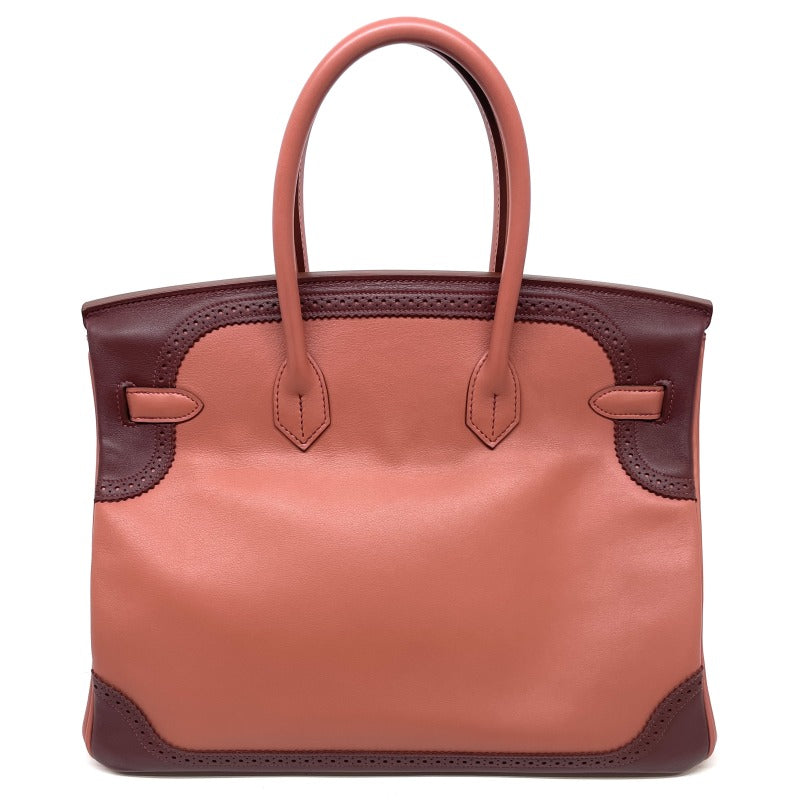 HERMES 헤르메스 Birkin 35 guilloche Birkin 35 가방, 토트 백, 신속한, 분홍색, 갈색, 은색 피팅, Vo Swift