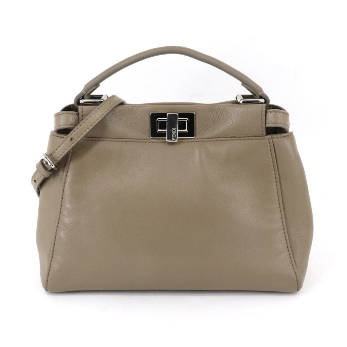 FENDI FENDI Peekaboo small Mini peekaboo Peekaboo mini Bag, Tote bag, Shoulder bag, Nappa leather, Beige, Greige, Silver hardware