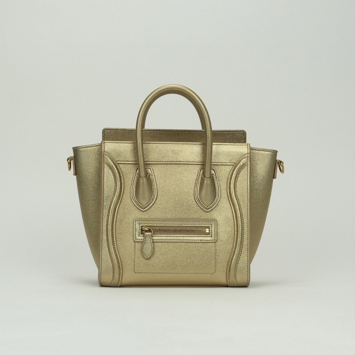 CELINE 셀린 Luggage nano Nano luggage Luggage nano 가방, 토트 백, 숄더백, 가죽, 금, 금 금속 피팅, 새로운 로고, 핸드백
