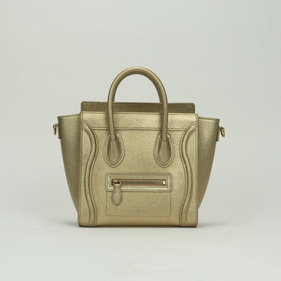 CELINE 셀린 Luggage nano Nano luggage Luggage nano 가방, 토트 백, 숄더백, 가죽, 금, 금 금속 피팅, 새로운 로고, 핸드백