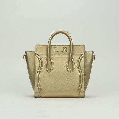 CELINE 셀린 Luggage nano Nano luggage Luggage nano 가방, 토트 백, 숄더백, 가죽, 금, 금 금속 피팅, 새로운 로고, 핸드백