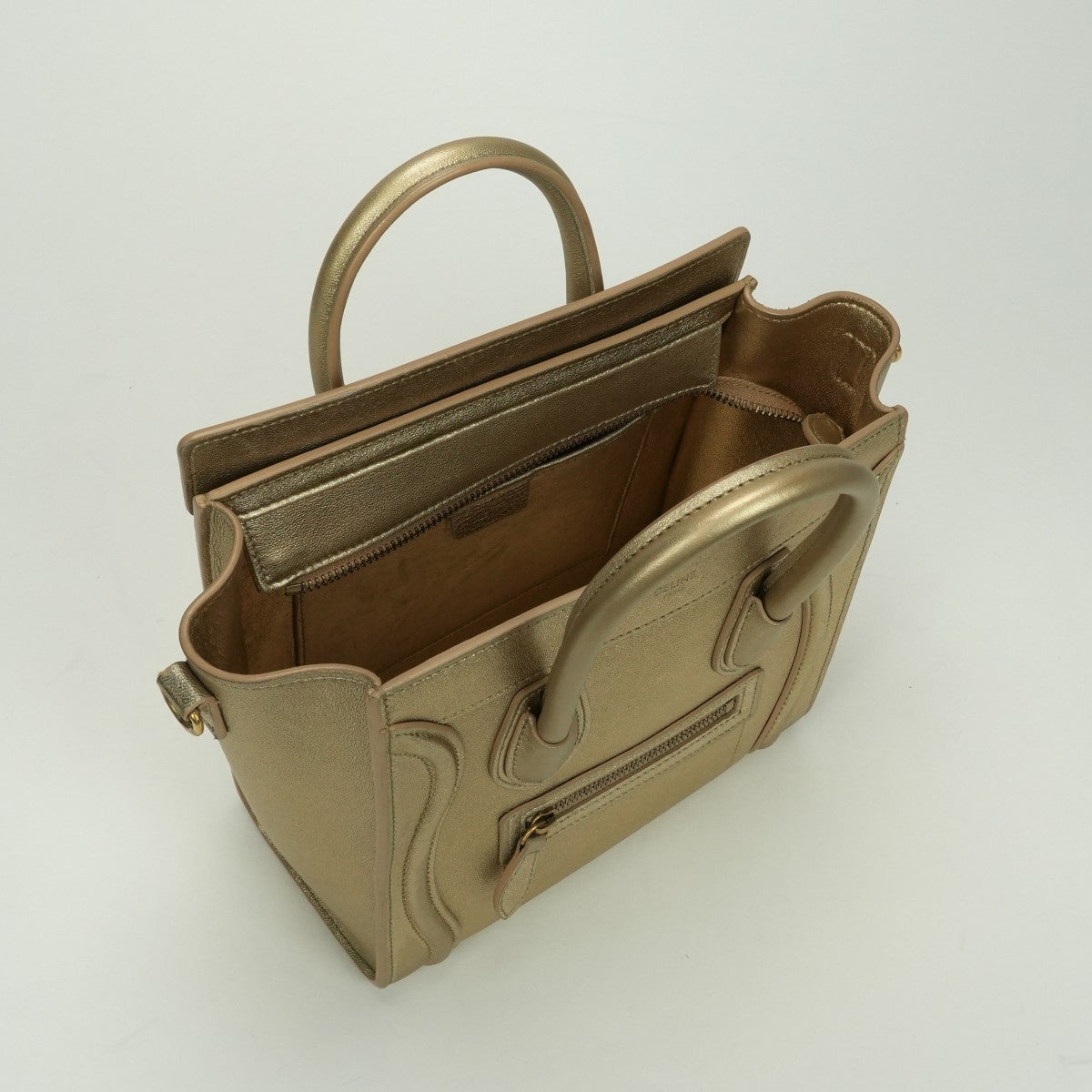 CELINE 셀린 Luggage nano Nano luggage Luggage nano 가방, 토트 백, 숄더백, 가죽, 금, 금 금속 피팅, 새로운 로고, 핸드백