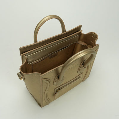 CELINE 셀린 Luggage nano Nano luggage Luggage nano 가방, 토트 백, 숄더백, 가죽, 금, 금 금속 피팅, 새로운 로고, 핸드백