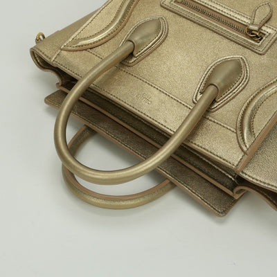 CELINE 셀린 Luggage nano Nano luggage Luggage nano 가방, 토트 백, 숄더백, 가죽, 금, 금 금속 피팅, 새로운 로고, 핸드백