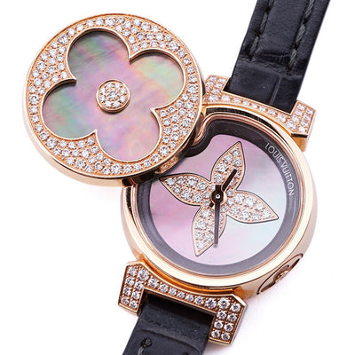 LOUIS VUITTON Louis Vuitton Tambour 시계 손목 시계 핑크 골드 다이아몬드 가죽