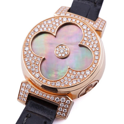 ルイヴィトン LOUIS VUITTON タンブール 時計 腕時計 ピンクゴールド ダイヤモンド レザー