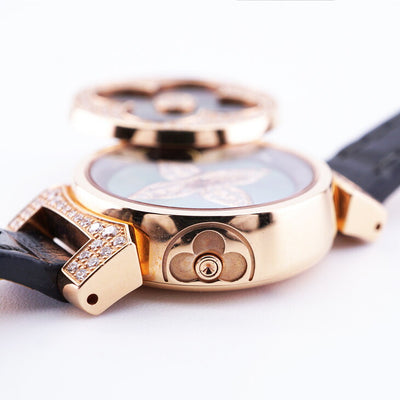 LOUIS VUITTON Louis Vuitton Tambour 시계 손목 시계 핑크 골드 다이아몬드 가죽