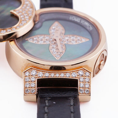 LOUIS VUITTON Louis Vuitton Tambour 시계 손목 시계 핑크 골드 다이아몬드 가죽