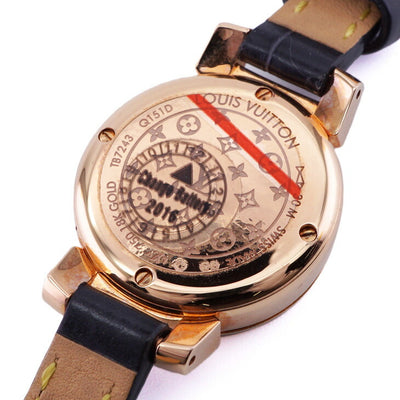 LOUIS VUITTON Louis Vuitton Tambour 시계 손목 시계 핑크 골드 다이아몬드 가죽