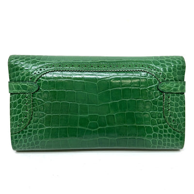 HERMES HERMES Kelly wallet guilloche Kelly wallet long Wallet Long Wallet Long Wallet Alligator Crocodile Green Green Silver Metal Fitting Exotic