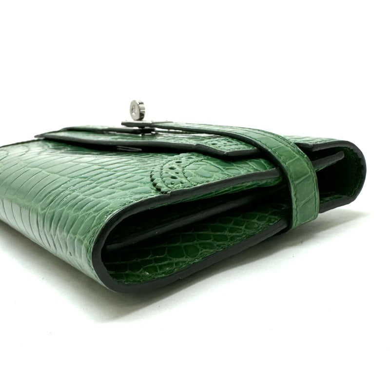 HERMES HERMES Kelly wallet guilloche Kelly wallet long Wallet Long Wallet Long Wallet Alligator Crocodile Green Green Silver Metal Fitting Exotic