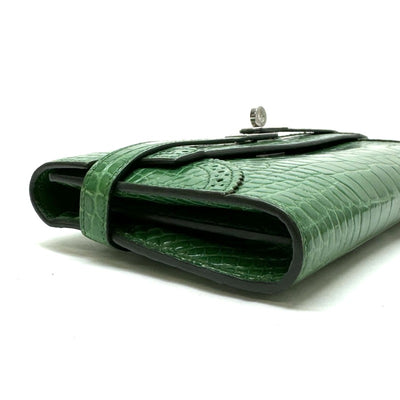 HERMES HERMES Kelly wallet guilloche Kelly wallet long Wallet Long Wallet Long Wallet Alligator Crocodile Green Green Silver Metal Fitting Exotic