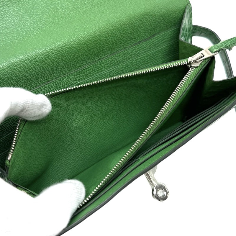 HERMES HERMES Kelly wallet guilloche Kelly wallet long Wallet Long Wallet Long Wallet Alligator Crocodile Green Green Silver Metal Fitting Exotic