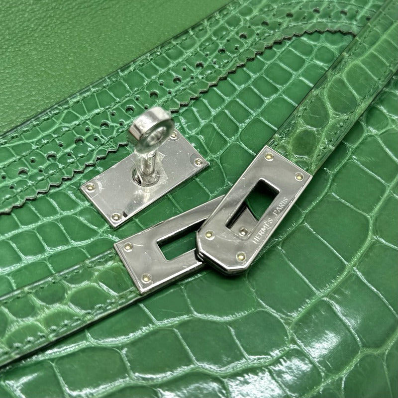 HERMES HERMES Kelly wallet guilloche Kelly wallet long Wallet Long Wallet Long Wallet Alligator Crocodile Green Green Silver Metal Fitting Exotic