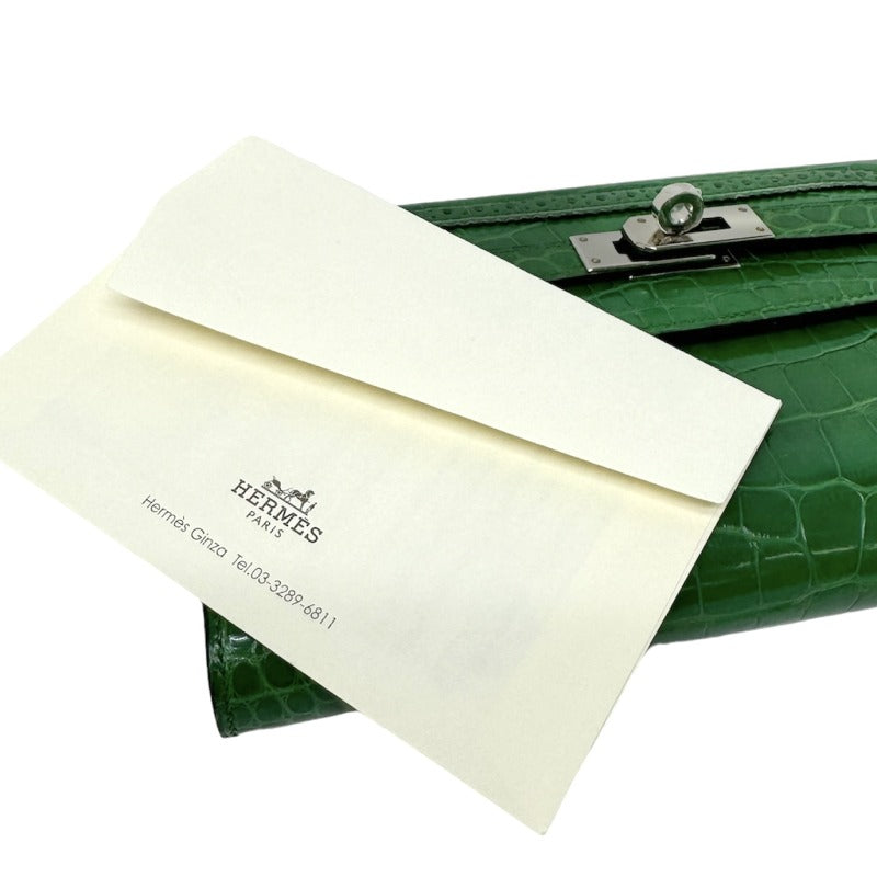 HERMES HERMES Kelly wallet guilloche Kelly wallet long Wallet Long Wallet Long Wallet Alligator Crocodile Green Green Silver Metal Fitting Exotic