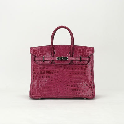 HERMES 爱马仕 Birkin 25 Birkin 25 袋手提袋nilotticus lise鳄鱼玫瑰cheherazade粉红色银色金属配件异国