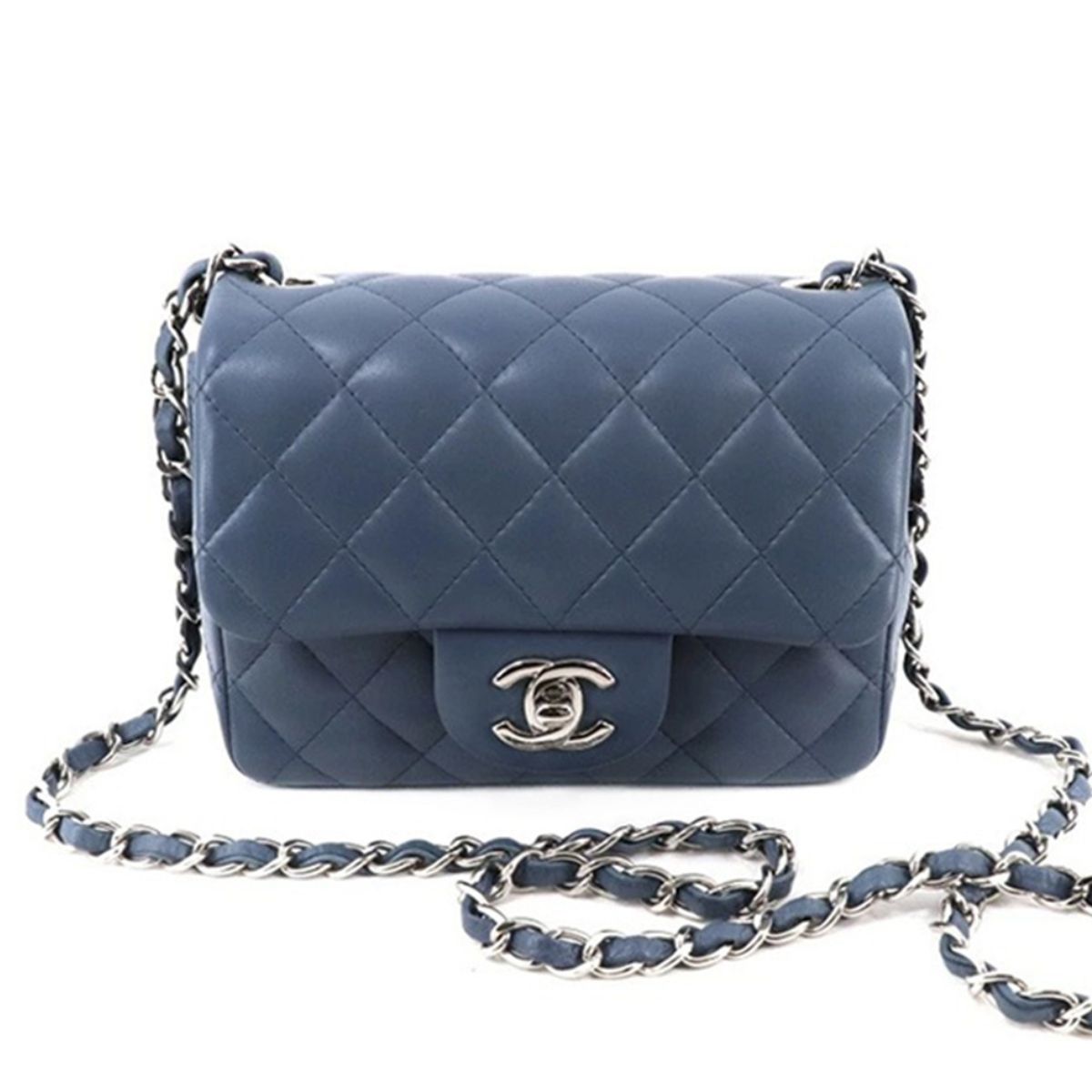 CHANEL CHANEL Matelass? Mini matelasse Mini mat Bag Shoulder Bag Lambskin Blue Silver Metal Fittings Chain Bag Coco Mark Turnlock